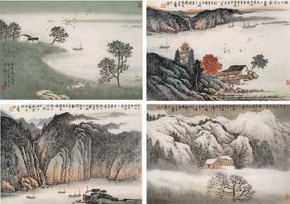 宋玉麟 山水四景 镜心（四帧）